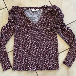 NWT LOFT Floral Long Sleeve Puff Top